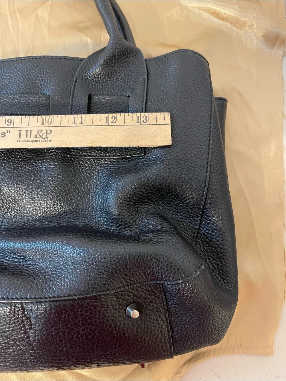Classic Black Leather Hobo Tote with Front Knot Detail